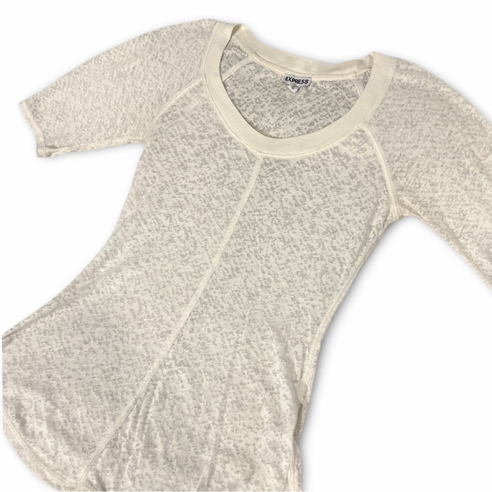 Express XS sheer 3/4 sleeve knit top (white)